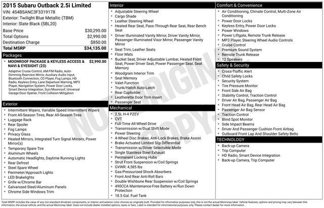 2015 Subaru Outback 4dr Wgn 2.5i Limited PZEV